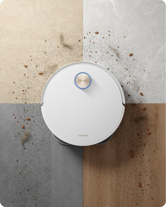 Robot Dreame X50 odkurzający zanieczyszczenia z różnych powierzchni.