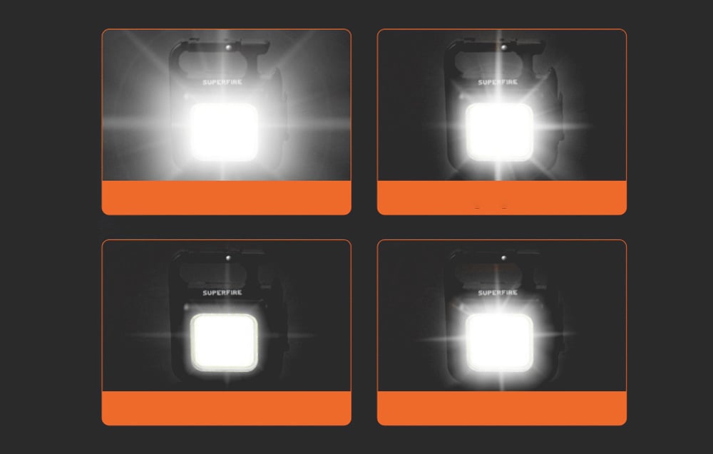 Four photos showing the lamp in different lighting modes