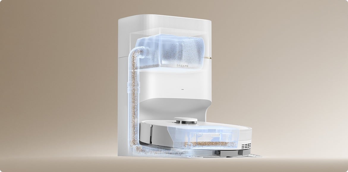 Stacja Dreame D20 Pro Plus automatycznie opróżnia pojemnik na kurz