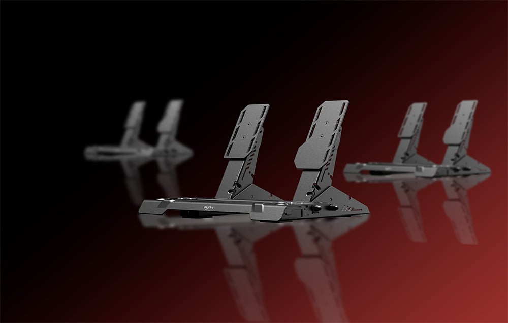 PXN pedals positioned centrally with two additional blurred sets on the sides on a gradient background