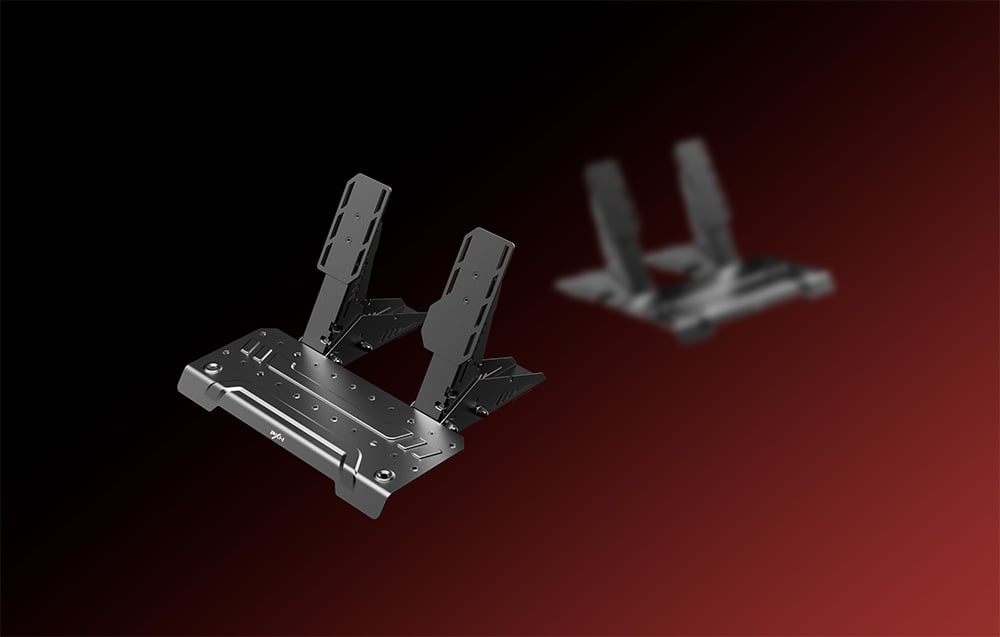 PXN graphite pedals with dual plates for brake and gas and blurred copy in the background