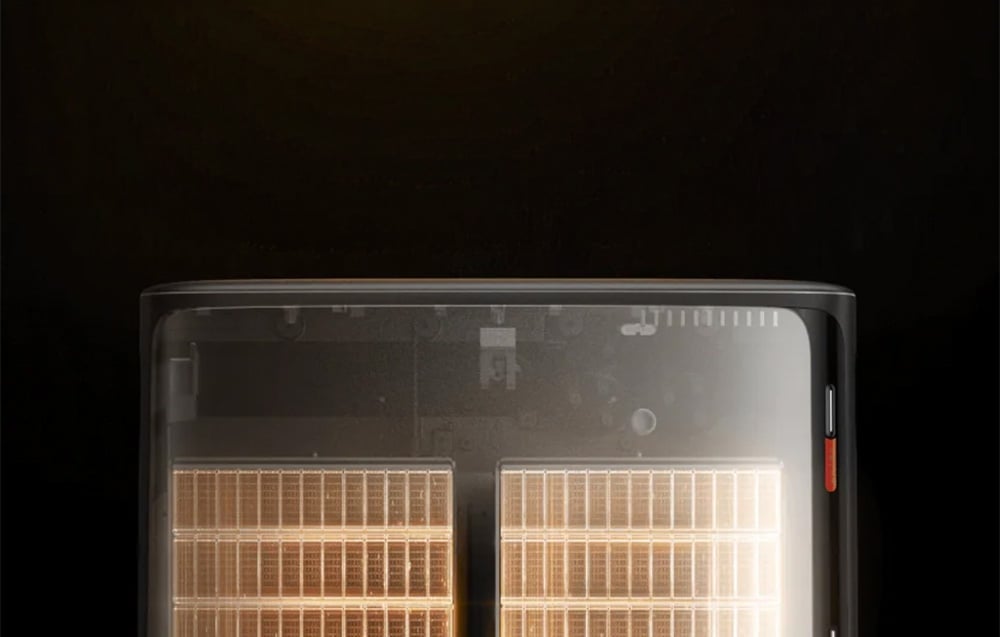 Cross-section of the top of the energy storage with visible batteries on a black background
