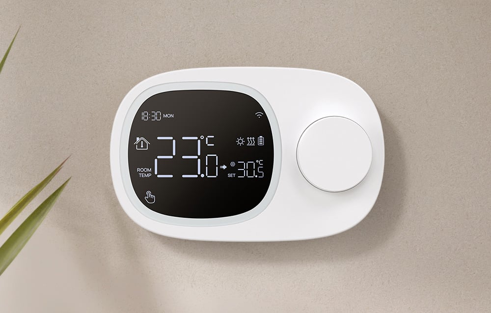 Smart thermostat on a light wall