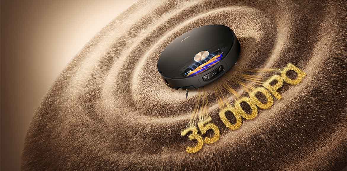 Vaibapuhastusrobot dünaamilise visualiseerimisega, mis kuvab 35 000 Pa imemisvõimsust