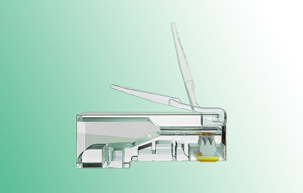Wtyk Rj45 na biało-zielonym tle