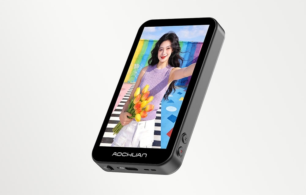 Portable control module with a screen for the Aochuan Smart X Pro gimbal, showing the function buttons